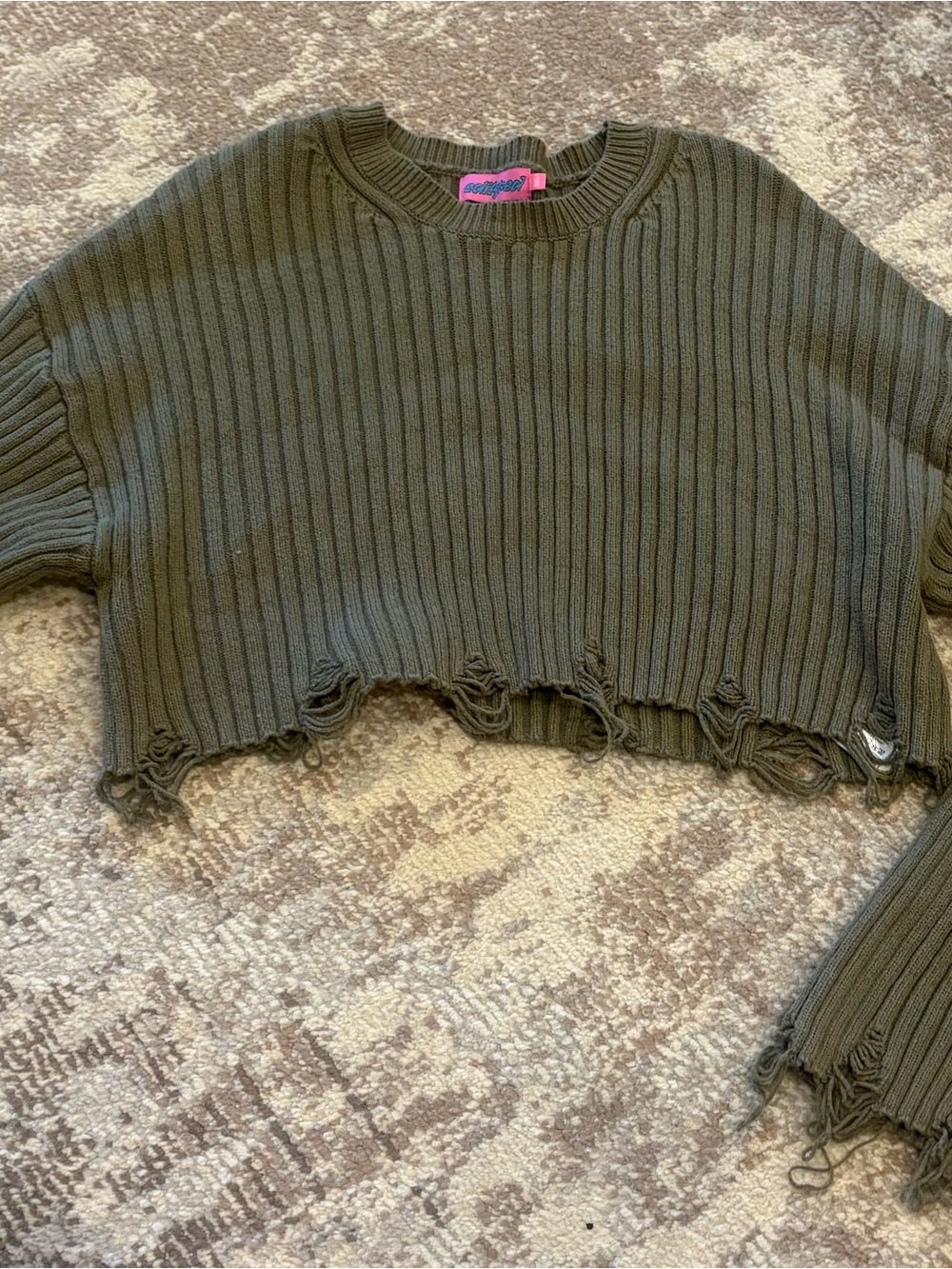 Edikted Olive Ribbed Crewneck Sweater